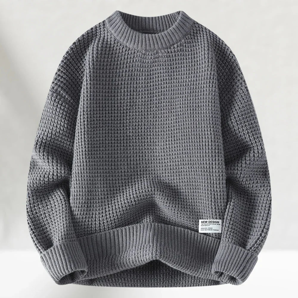 Men's Waffle Knit Crew Neck Sweater for Office and Weekend, view 3