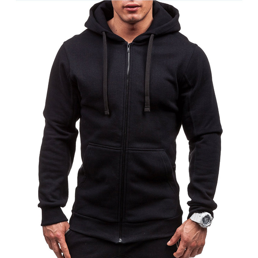 Man wearing a windproof zip fleece hoodie outdoors