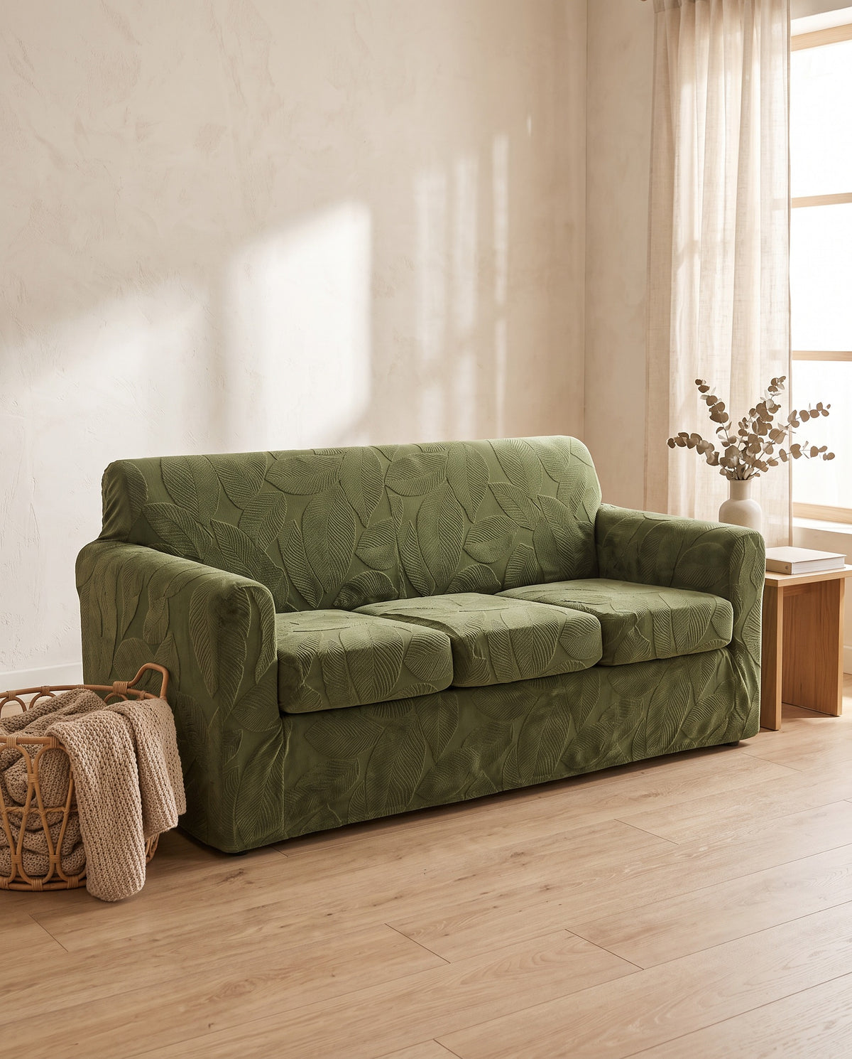 Modern Leaf Velvet Jacquard Stretch Sofa Cover - Spill-Resistant | Scratch Resistant