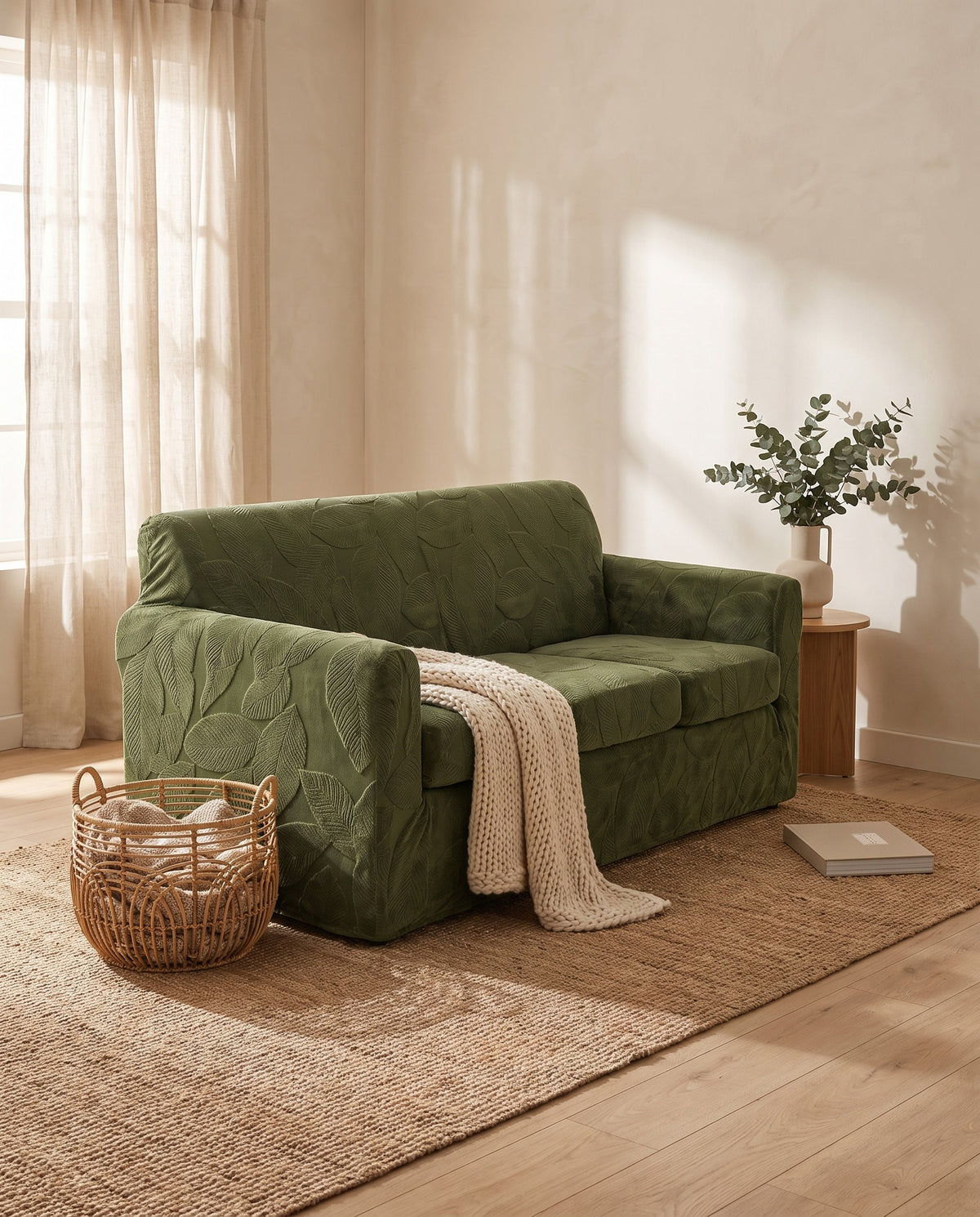 Modern Leaf Velvet Jacquard Stretch Sofa Cover - Spill-Resistant | Scratch Resistant