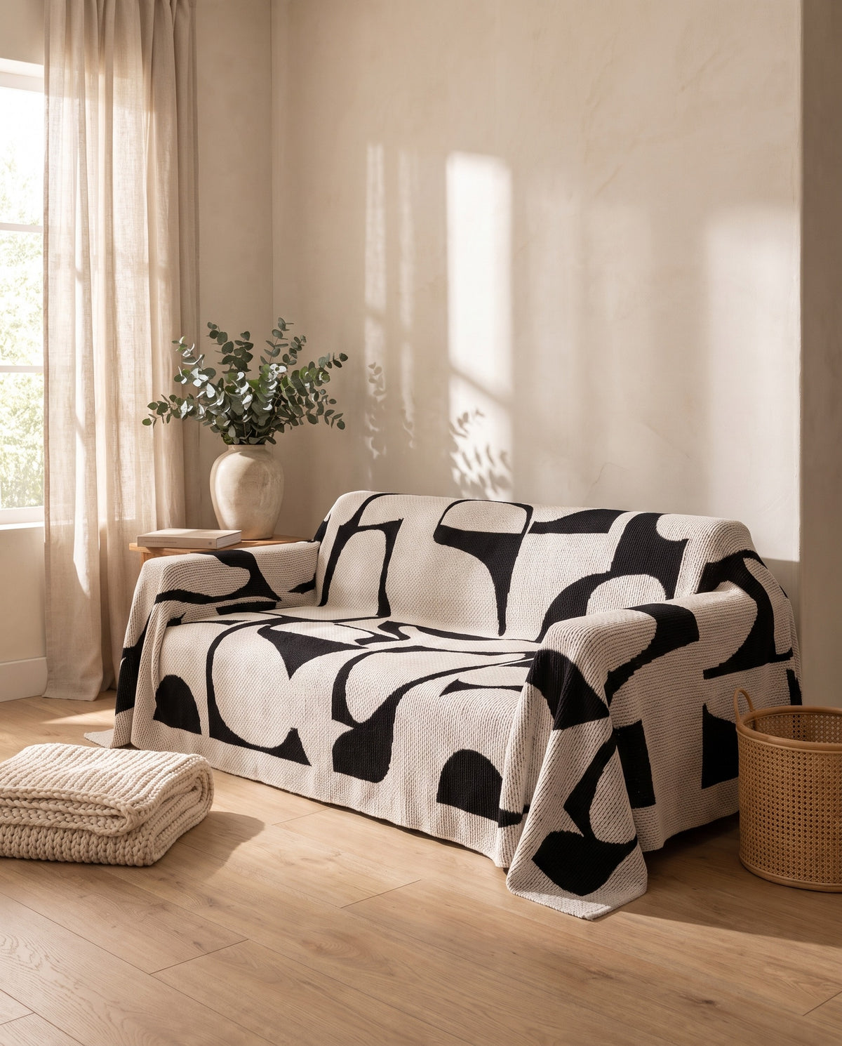Modern White Monochrome Chic Sofa Cover | Pet Friendly, 71-165in
