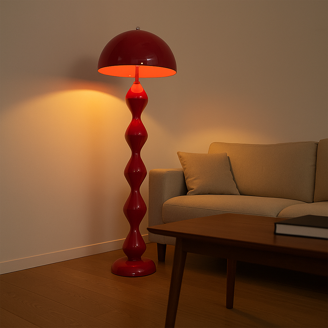 Mushroom Shade Floor Lamp with Turned Base, 59 in, Three Sockets, view 3