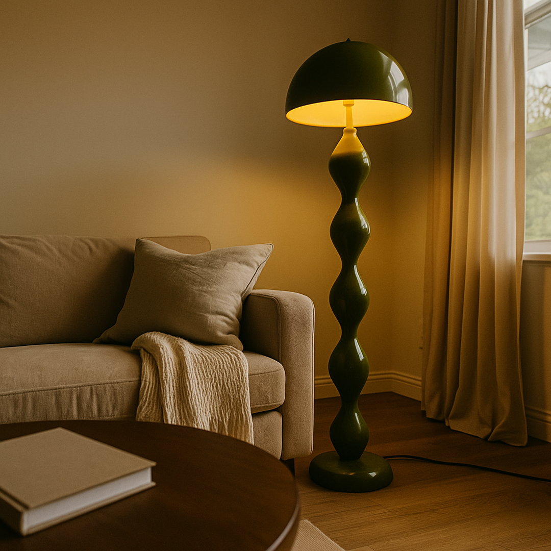 Mushroom Shade Floor Lamp with Turned Base, 59 in, Three Sockets, view 5