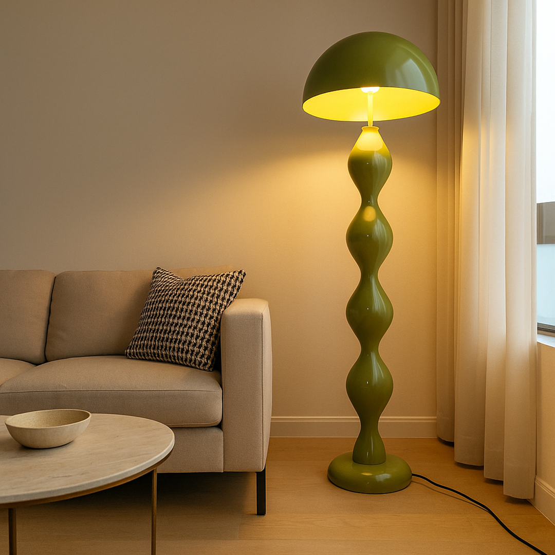 Mushroom Shade Floor Lamp with Turned Base, 59 in, Three Sockets, view 6