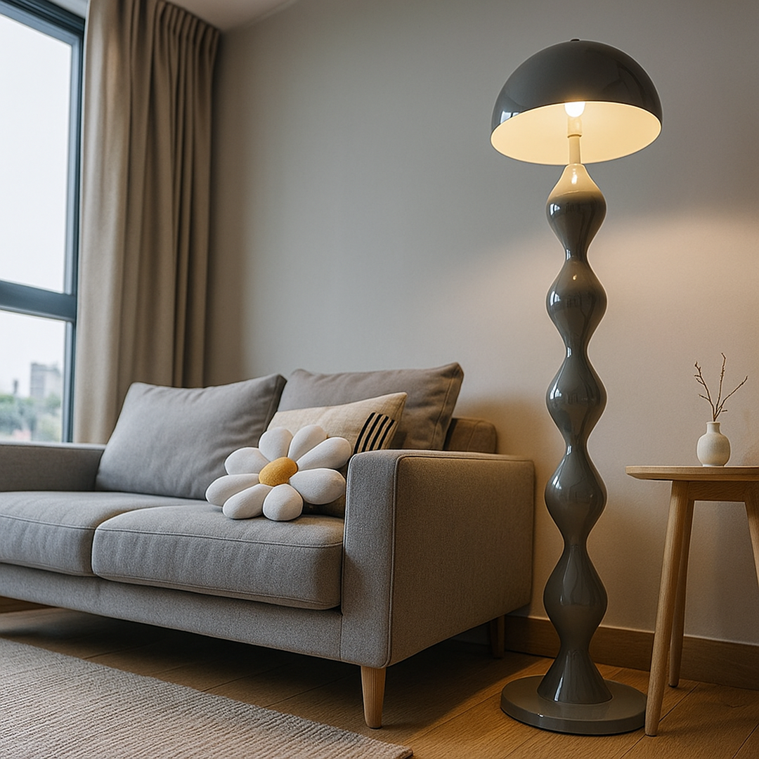 Mushroom Shade Floor Lamp with Turned Base, 59 in, Three Sockets, view 11
