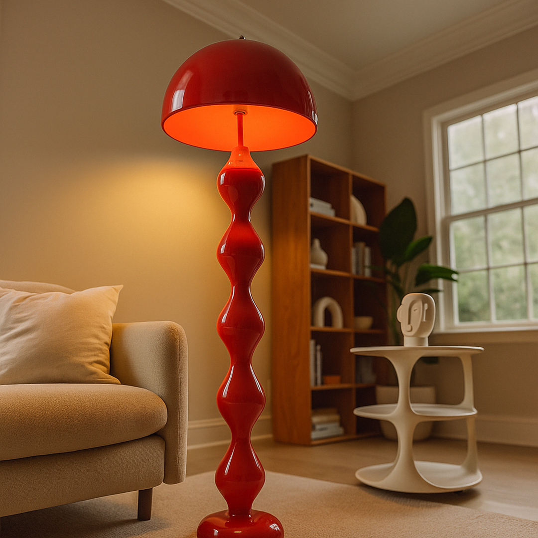 Mushroom Shade Floor Lamp with Turned Base, 59 in, Three Sockets, view 12
