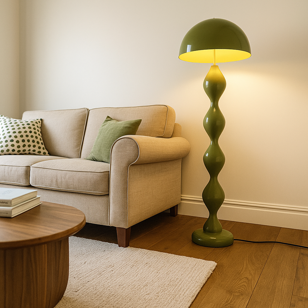 Mushroom Shade Floor Lamp with Turned Base, 59 in, Three Sockets, view 19