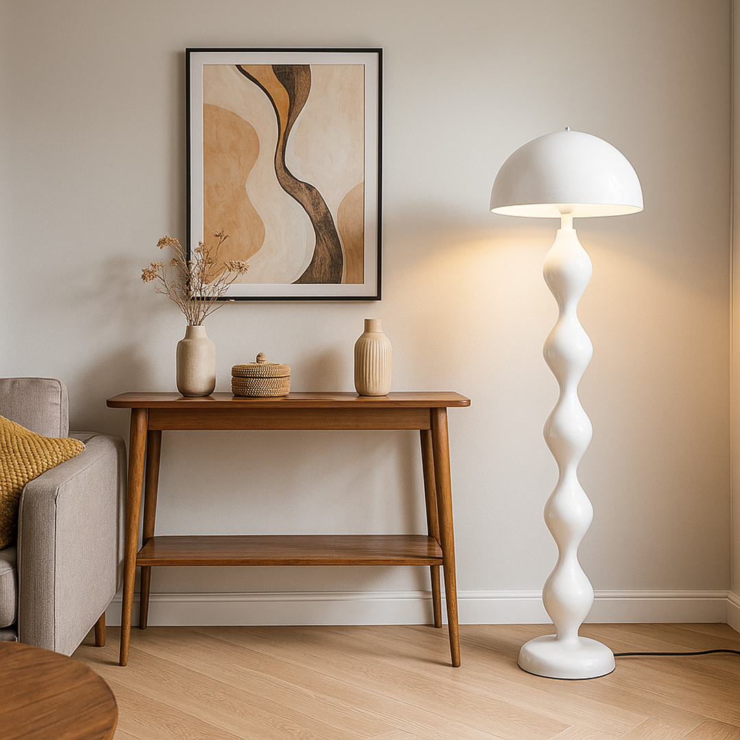 Mushroom Shade Floor Lamp with Turned Base, 59 in, Three Sockets, view 21