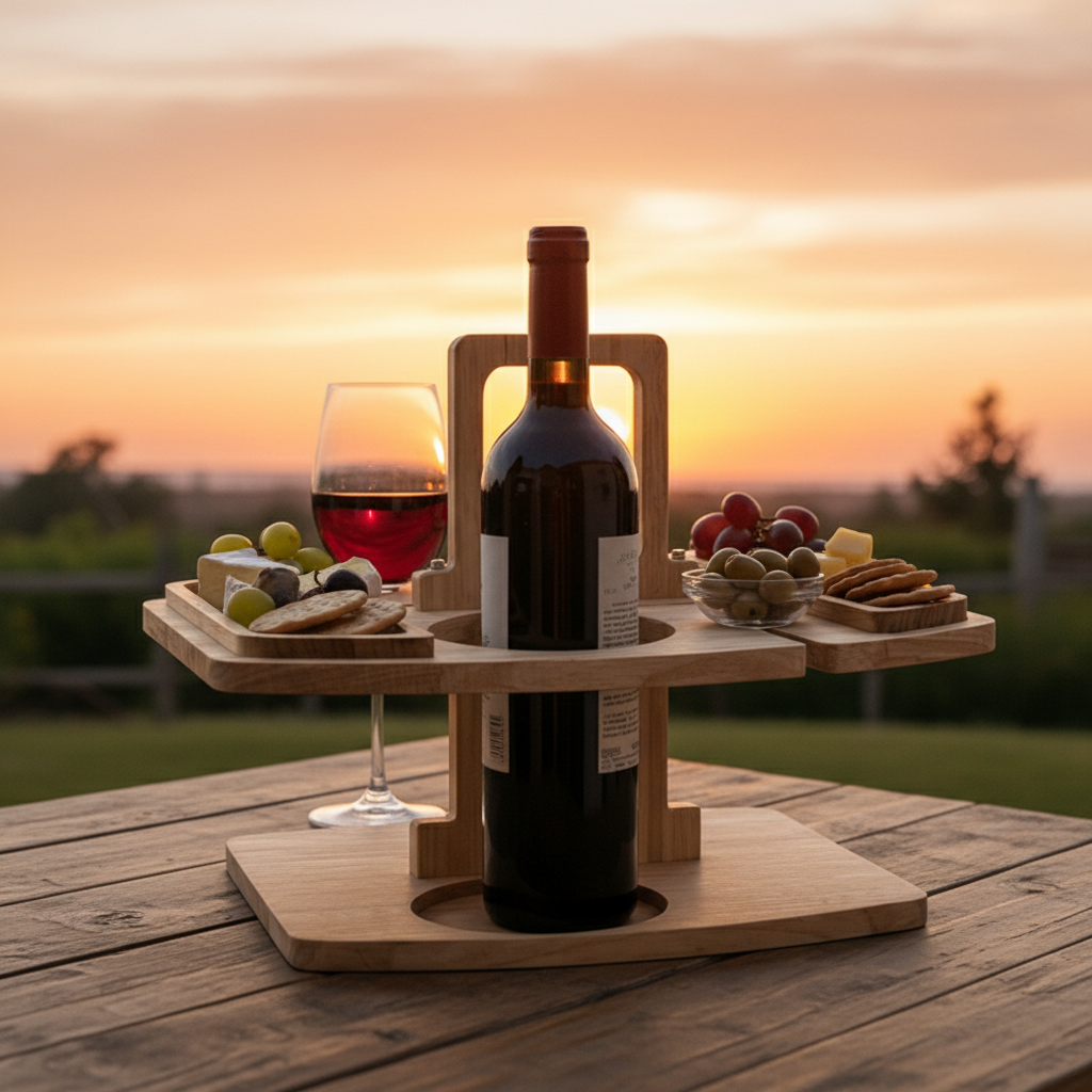 Natural Wood Wine and Snack Serving Board with Divided Compartments, 11.8 x 9.4 in, view 1