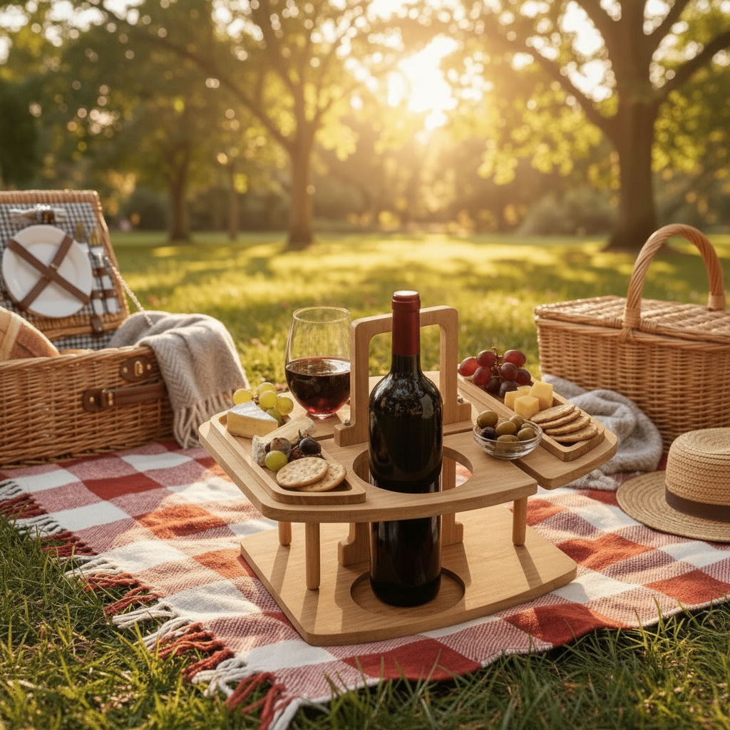 Natural Wood Wine and Snack Serving Board with Divided Compartments, 11.8 x 9.4 in, view 2