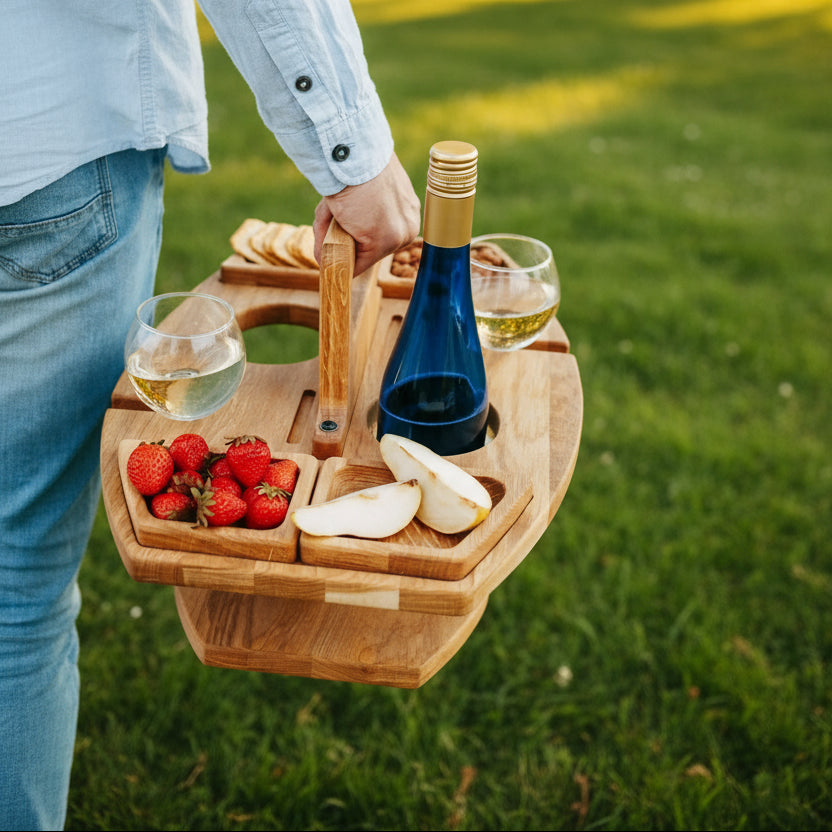 Natural Wood Wine and Snack Serving Board with Divided Compartments, 11.8 x 9.4 in, view 4