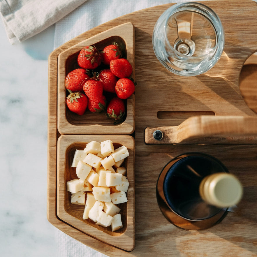 Natural Wood Wine and Snack Serving Board with Divided Compartments, 11.8 x 9.4 in, view 6