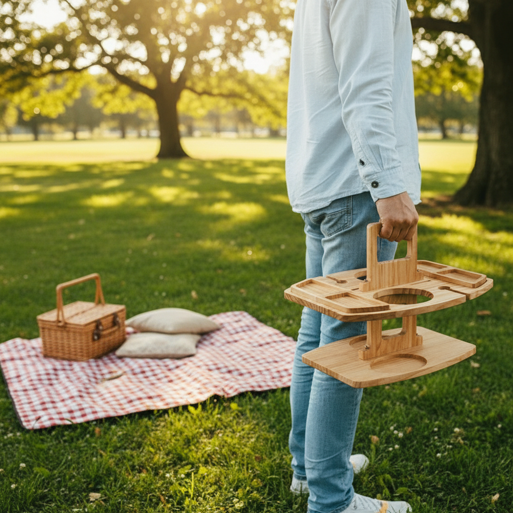 Natural Wood Wine and Snack Serving Board with Divided Compartments, 11.8 x 9.4 in, view 7