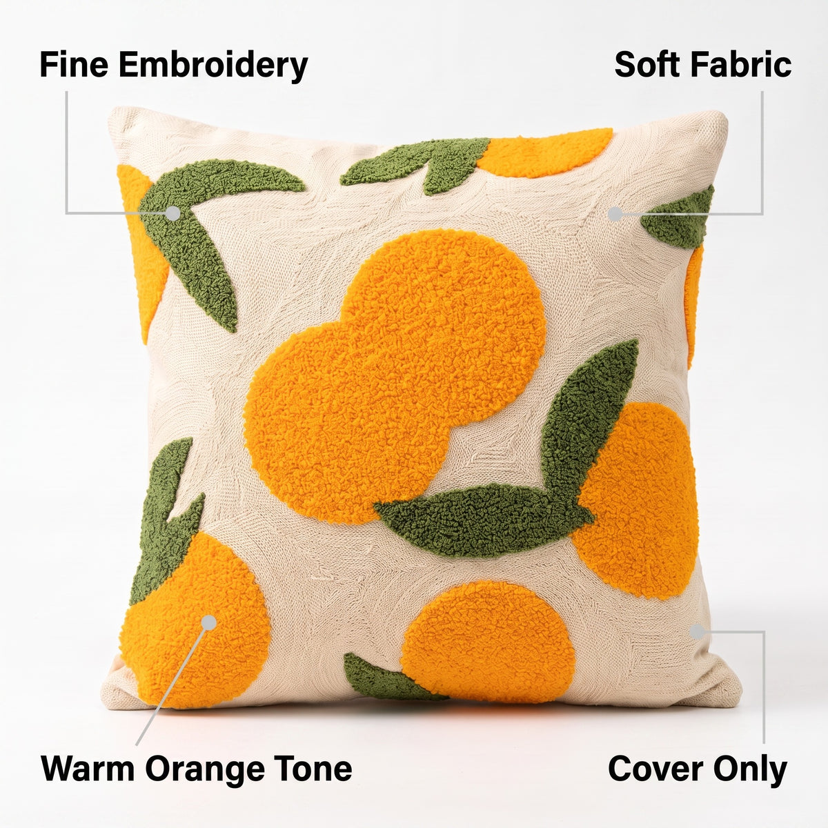 Orange Embroidered Cushion Cover | Textured Accent Pillow