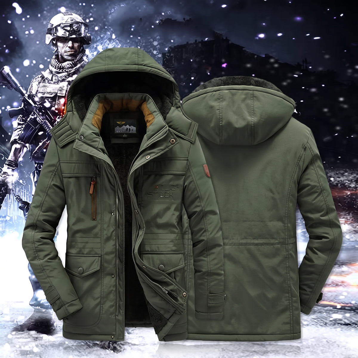 Padded Winter Parka with Fleece Lining, Windproof with Detachable Hood, view 2