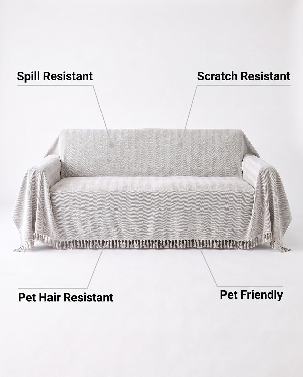 Pet Friendly Herringbone Tassel Luxe Sofa Cover | Spill Resistant, 71-165in