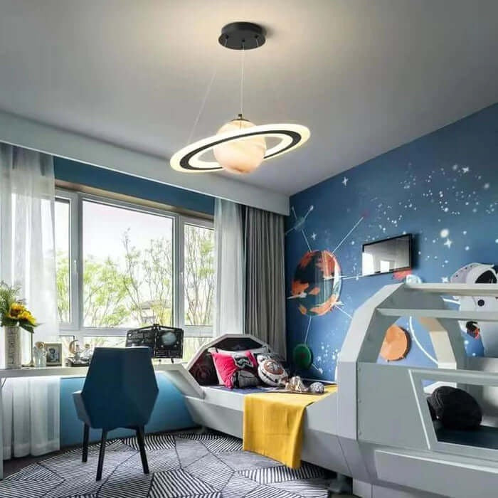Planet Pendant Light with Glowing Ring, 15.7 Inch, Optional Astronaut, view 3