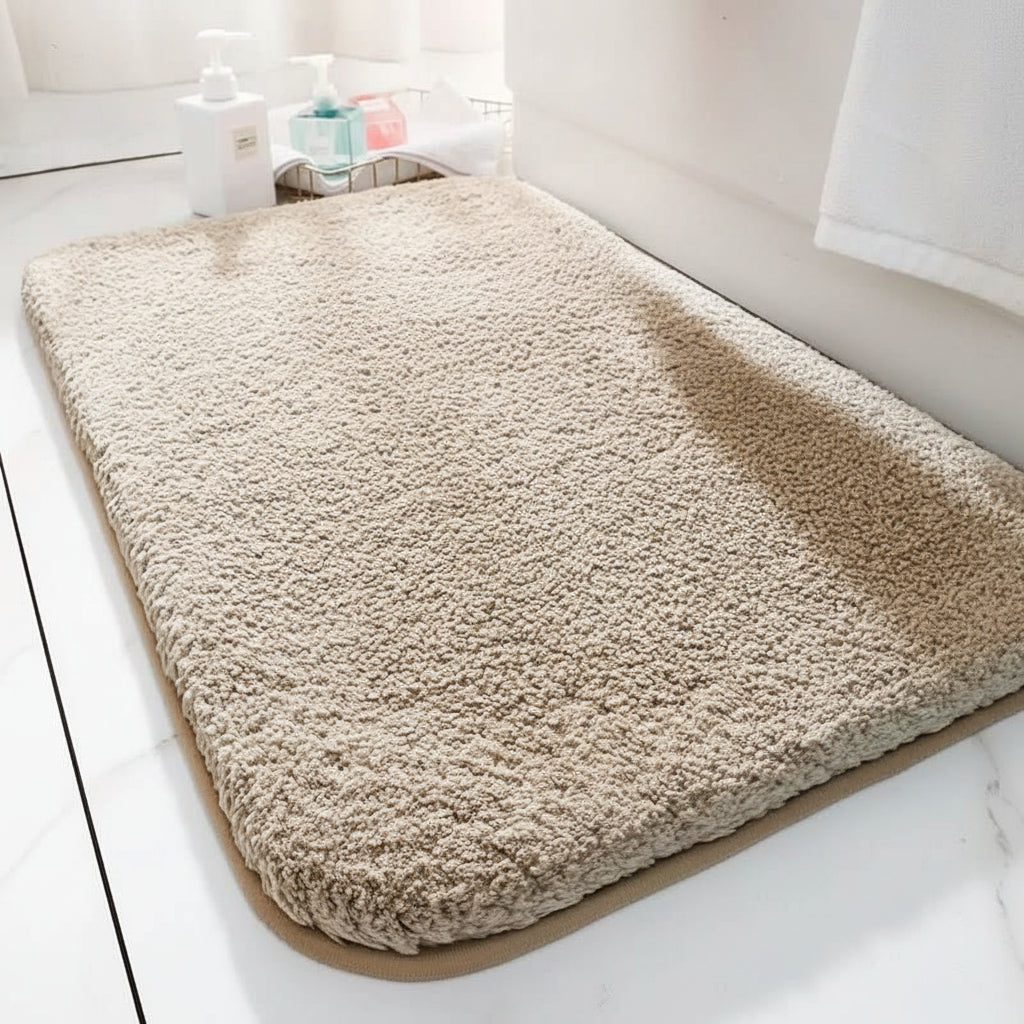 Close-up of the dense microfiber pile and rubber backing
