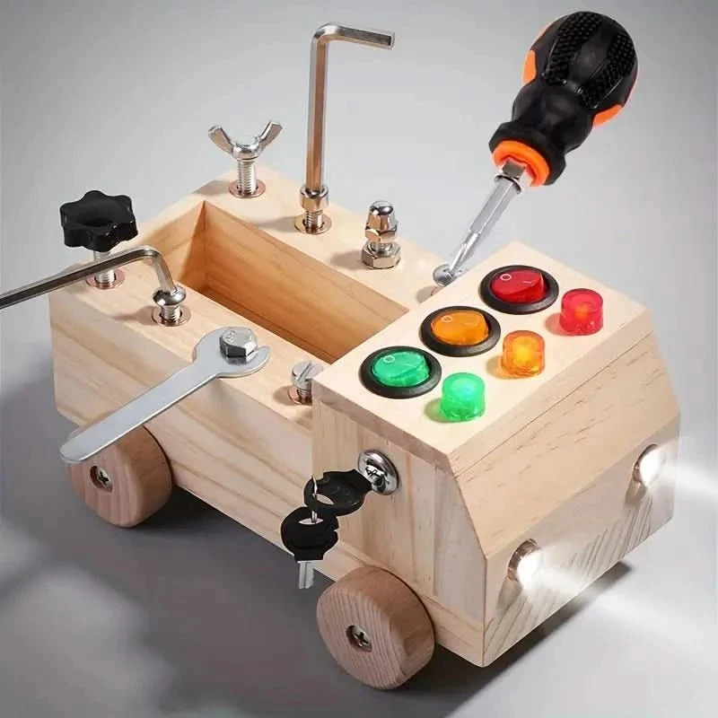 Plywood Busy Board for Kids with Switches, Screws and LED Traffic Light, view 2