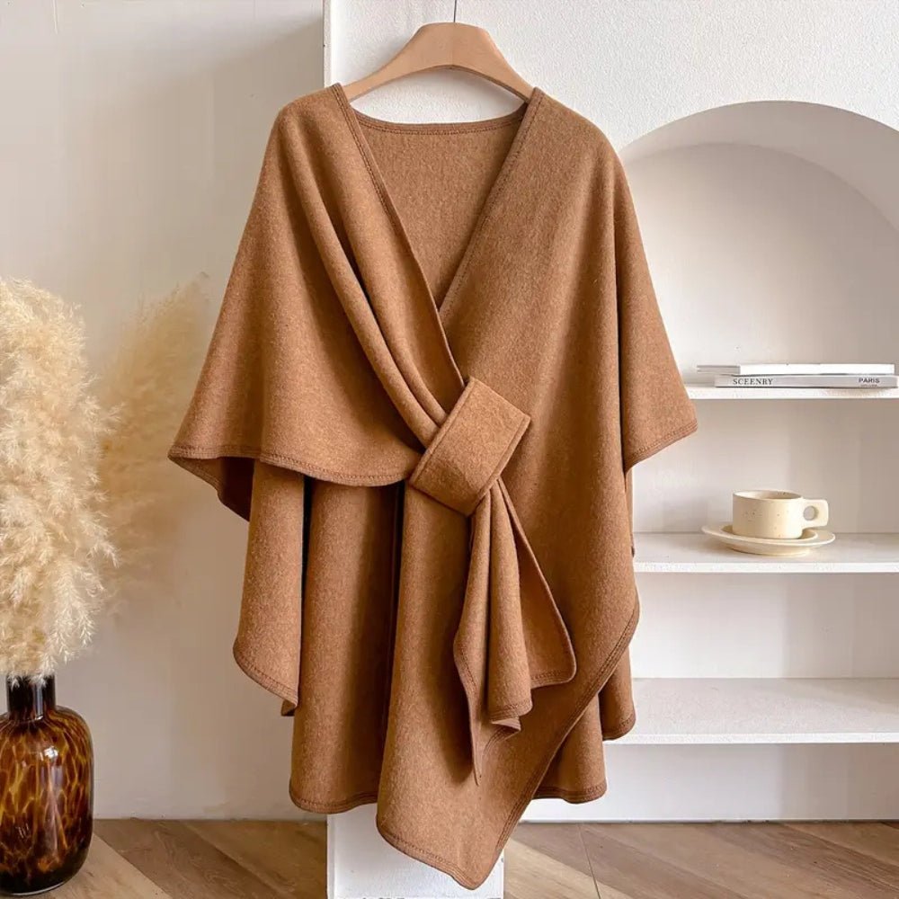 Poncho Wrap in Polyester Wool Blend, 33.5 in Long, One Size, view 3