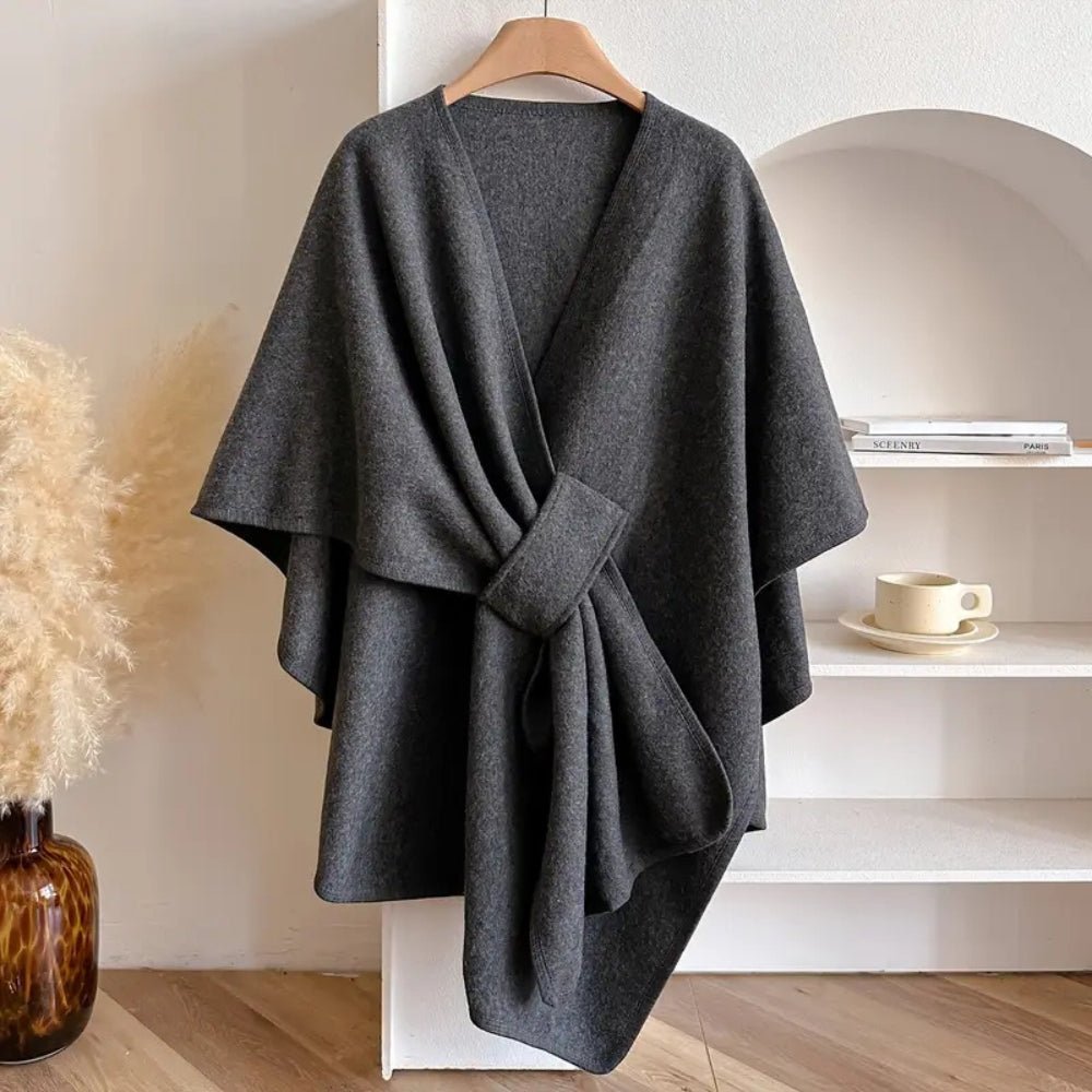 Poncho Wrap in Polyester Wool Blend, 33.5 in Long, One Size, view 6