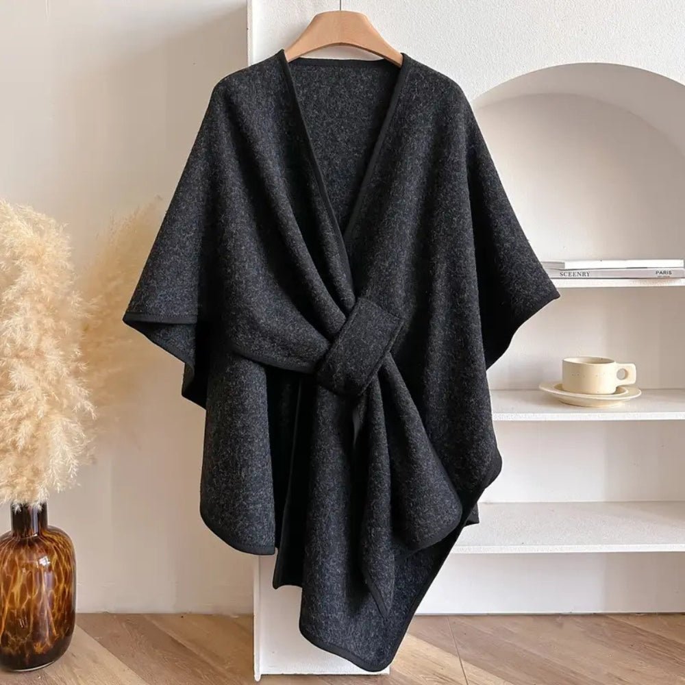 Poncho Wrap in Polyester Wool Blend, 33.5 in Long, One Size, view 7