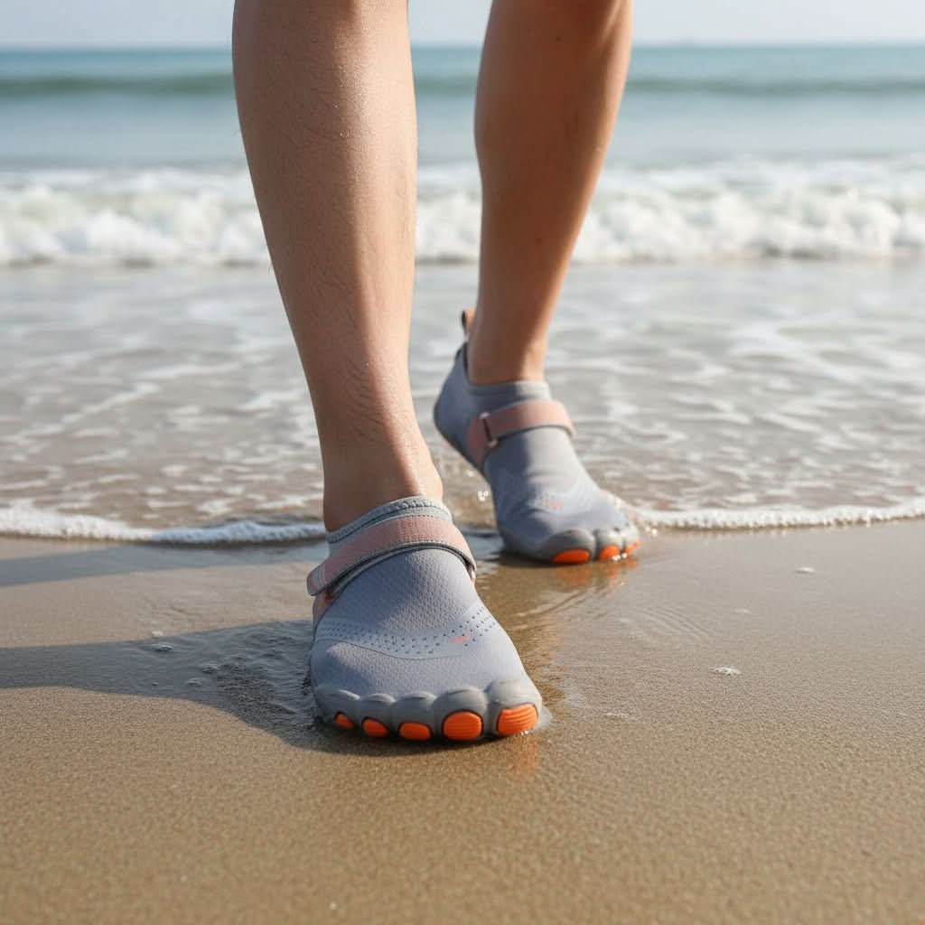 Pair of quick dry water shoes with a flexible rubber sole