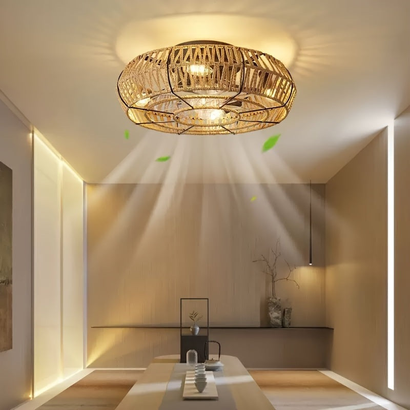 Rattan Ceiling Fan with Light and Hidden Blades, 19 Inch, view 6