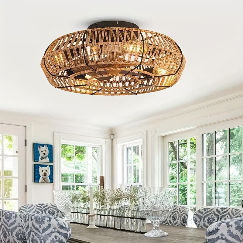 Rattan Ceiling Fan with Light and Hidden Blades, 19 Inch, view 7