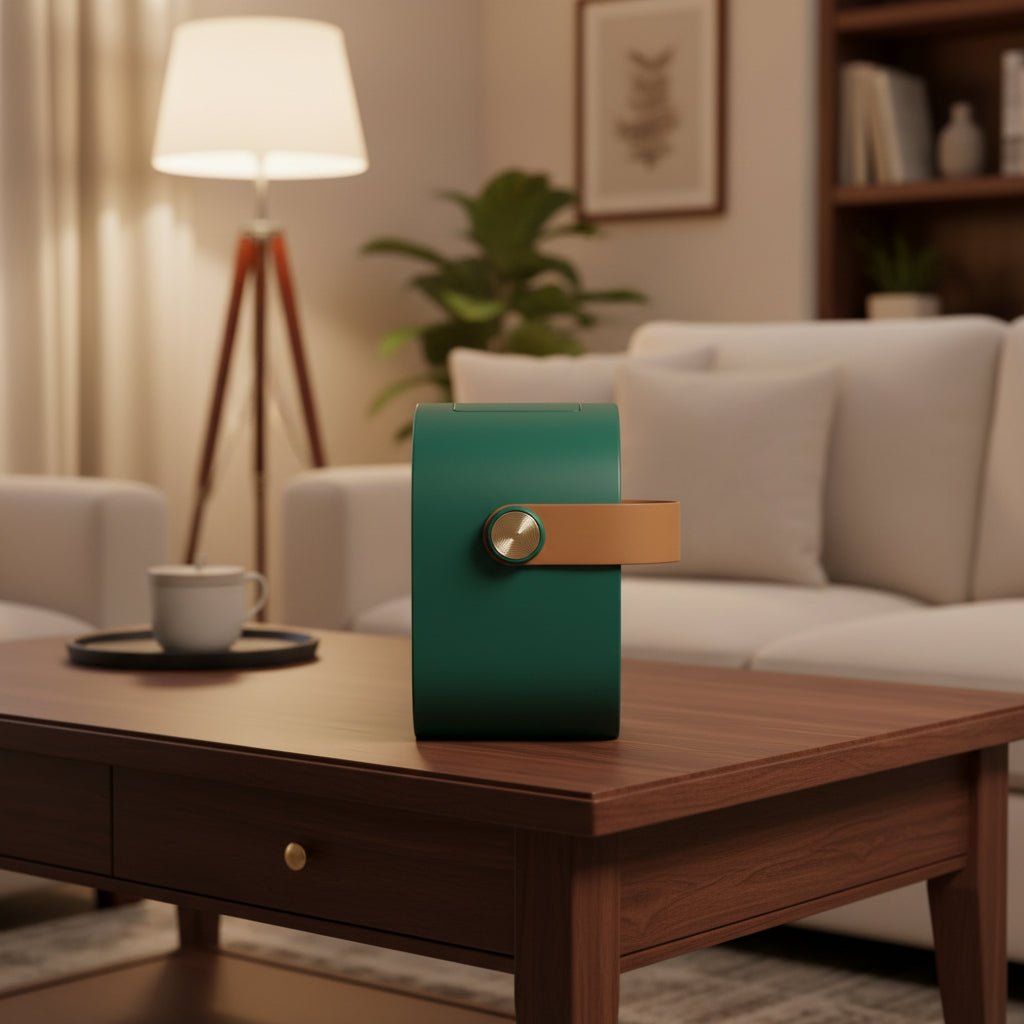 Compact fan with humidifier misting on a desk