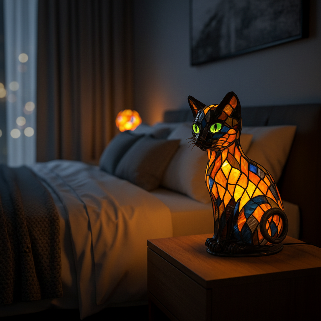 Rechargeable LED Cat Night Light with a Stained Glass Look, view 4