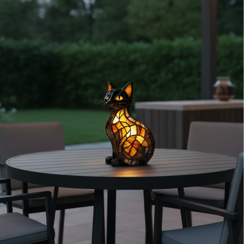 Rechargeable LED Cat Night Light with a Stained Glass Look, view 6