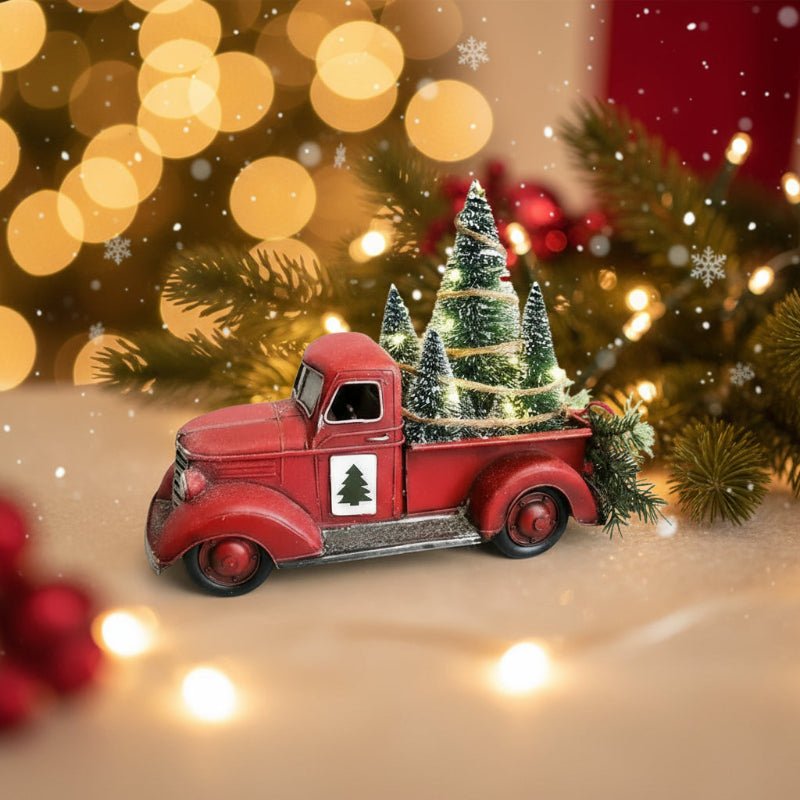 Red Pickup Truck Christmas Ornament with Mini Tree, 4.7 x 5.9 x 3.5 in, view 1