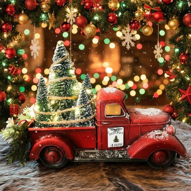 Red Pickup Truck Christmas Ornament with Mini Tree, 4.7 x 5.9 x 3.5 in, view 4