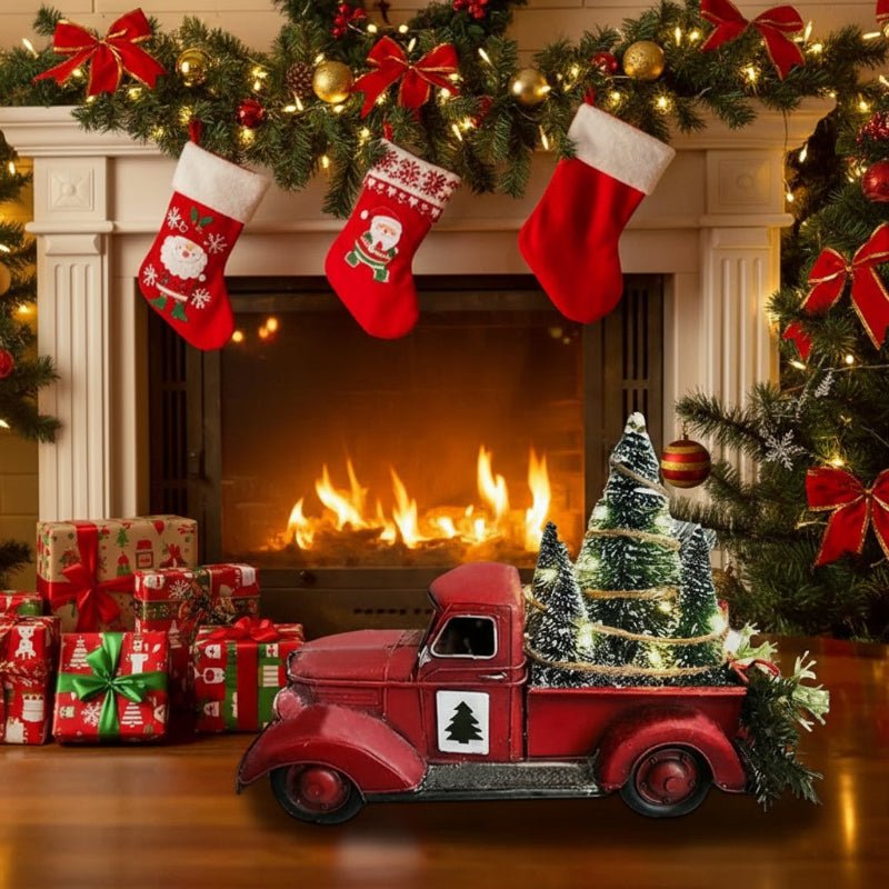 Red Pickup Truck Christmas Ornament with Mini Tree, 4.7 x 5.9 x 3.5 in, view 5
