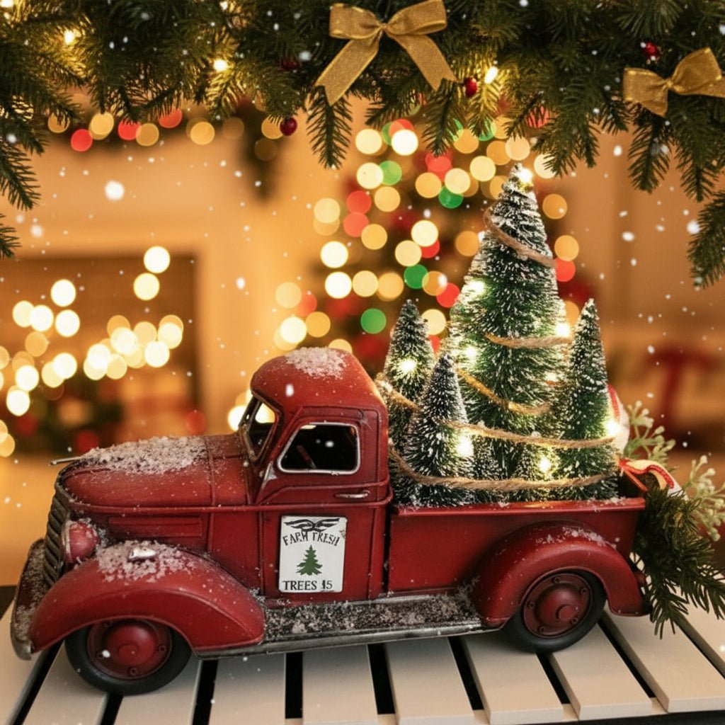 Red Pickup Truck Christmas Ornament with Mini Tree, 4.7 x 5.9 x 3.5 in, view 6