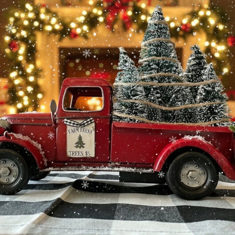 Red Pickup Truck Christmas Ornament with Mini Tree, 4.7 x 5.9 x 3.5 in, view 7
