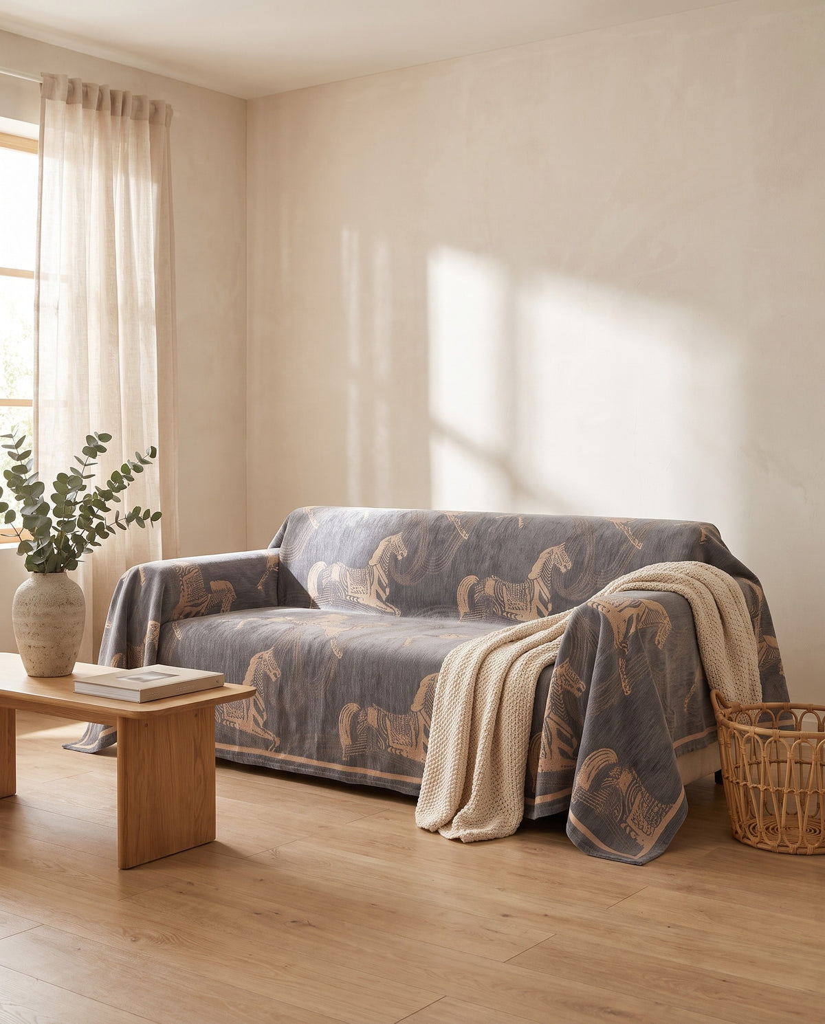 Regal Horse Patterned Sofa Cover | Full Couch Coverage, 71-165in