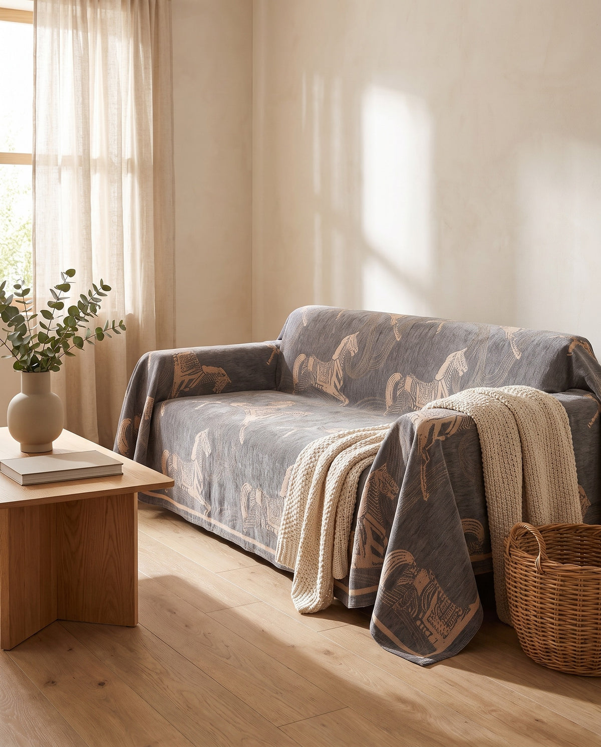 Regal Horse Patterned Sofa Cover | Full Couch Coverage, 71-165in