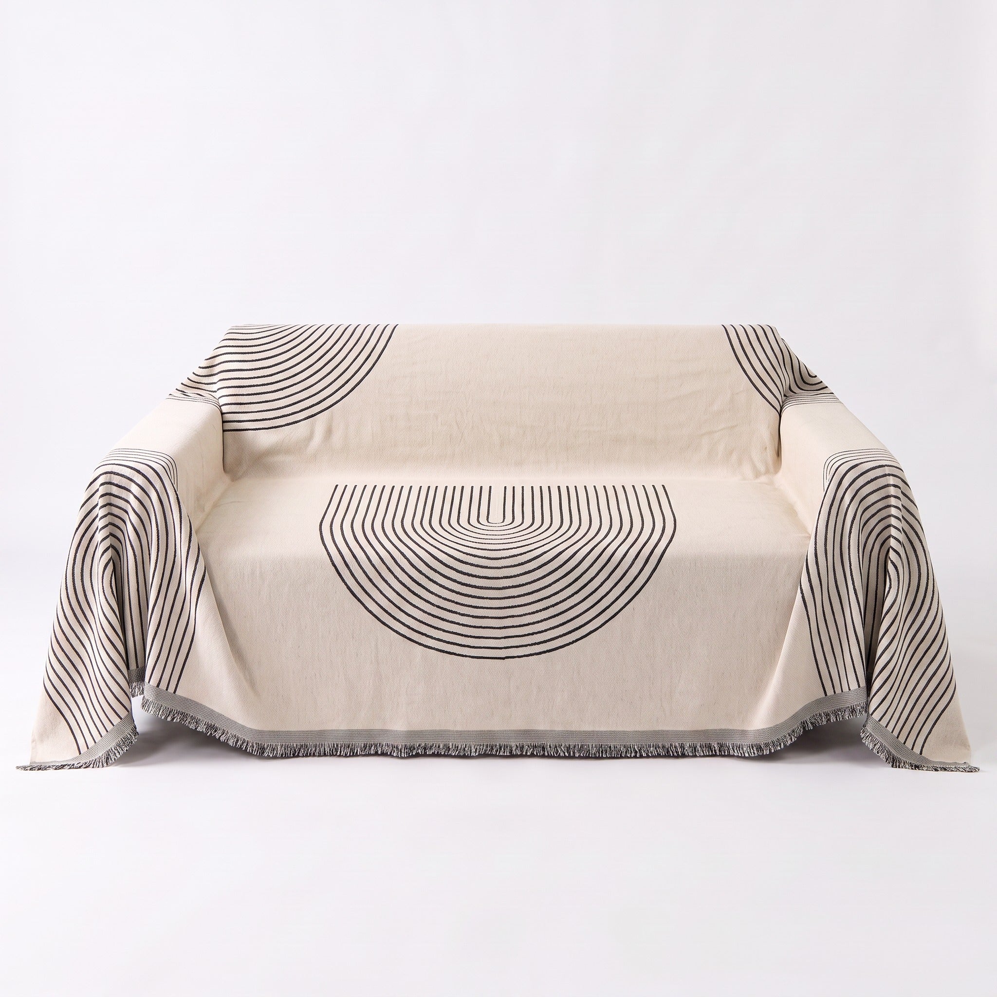 Reversible Arch Print Sofa Cover | Fringed Chenille Throw, 90-165in