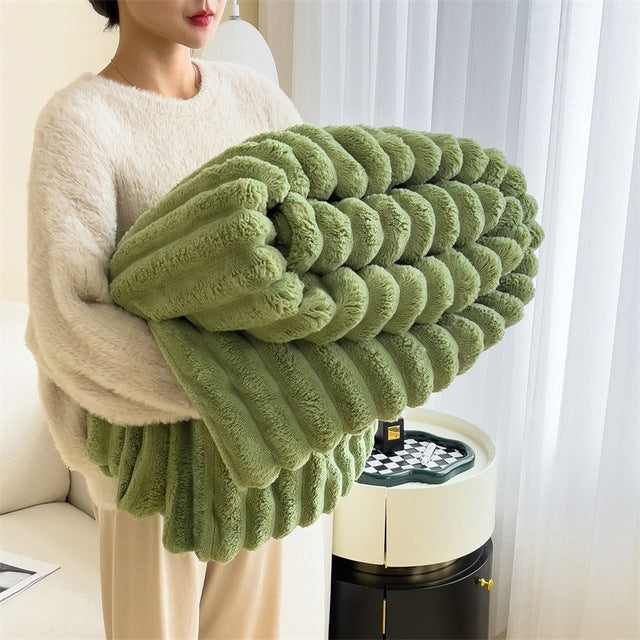 Ribbed Faux Fur Throw Blanket for Sofa and Bed, Three Sizes, view 3