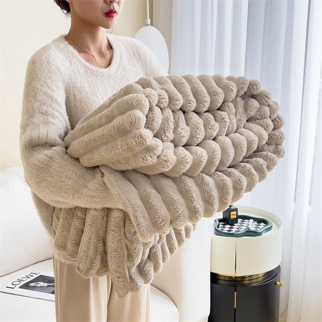 Ribbed Faux Fur Throw Blanket for Sofa and Bed, Three Sizes, view 4