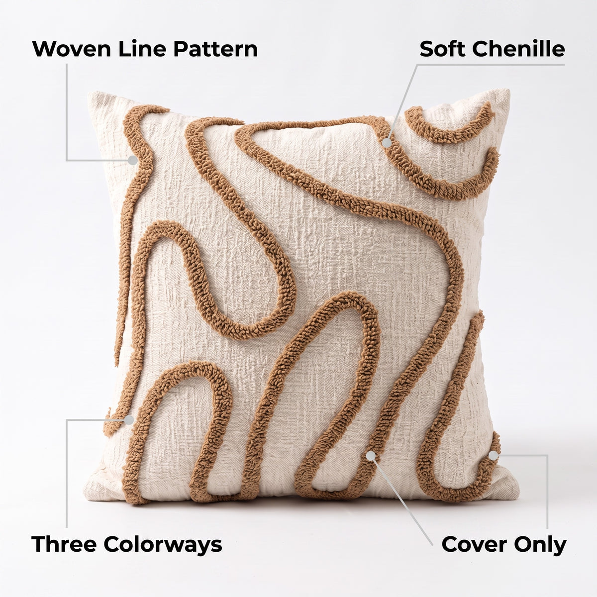 Boho Line Chenille Cushion Cover | Woven Texture, 3 Colors