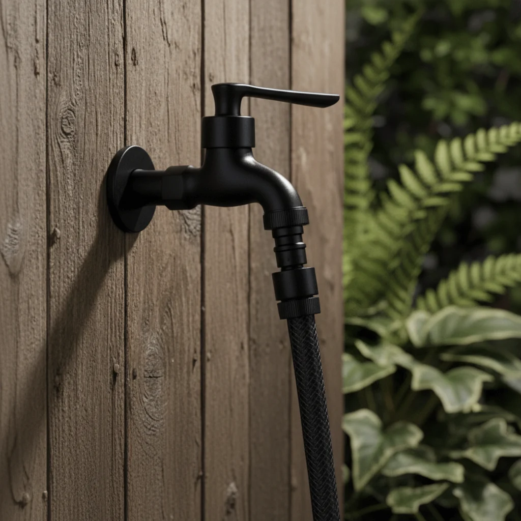 Solid Brass Wall Mount Faucet with Steel Handle in Seven Finishes, view 2