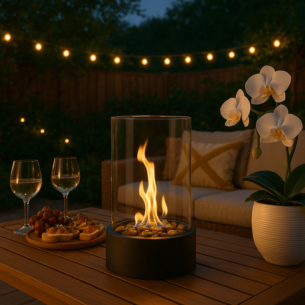 Tabletop Bioethanol Fireplace with Metal Frame and Heat Resistant Glass, Smoke Free, view 1