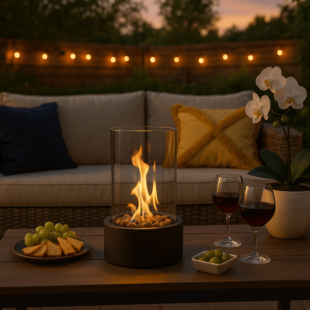 Tabletop Bioethanol Fireplace with Metal Frame and Heat Resistant Glass, Smoke Free, view 2