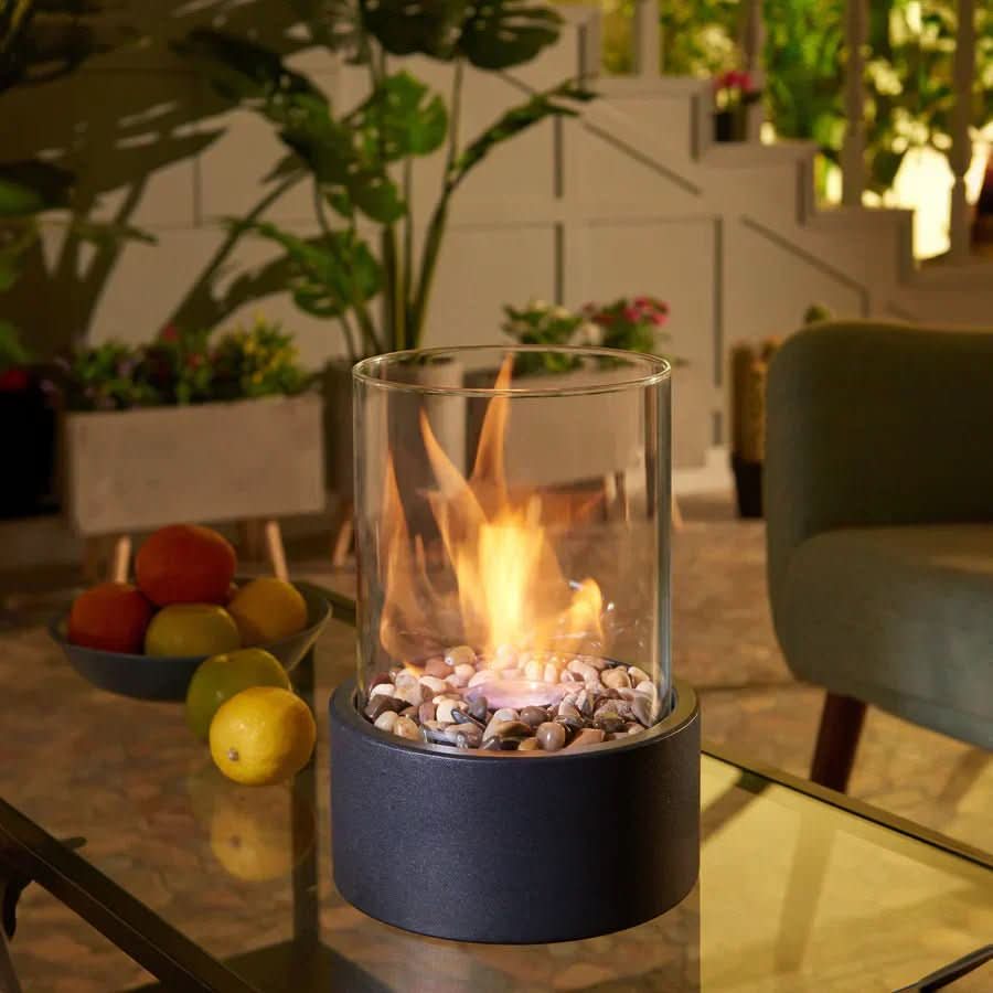 Tabletop Bioethanol Fireplace with Metal Frame and Heat Resistant Glass, Smoke Free, view 3