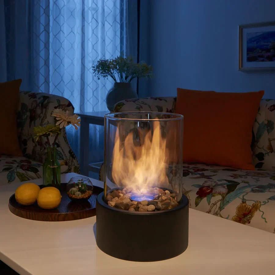 Tabletop Bioethanol Fireplace with Metal Frame and Heat Resistant Glass, Smoke Free, view 4