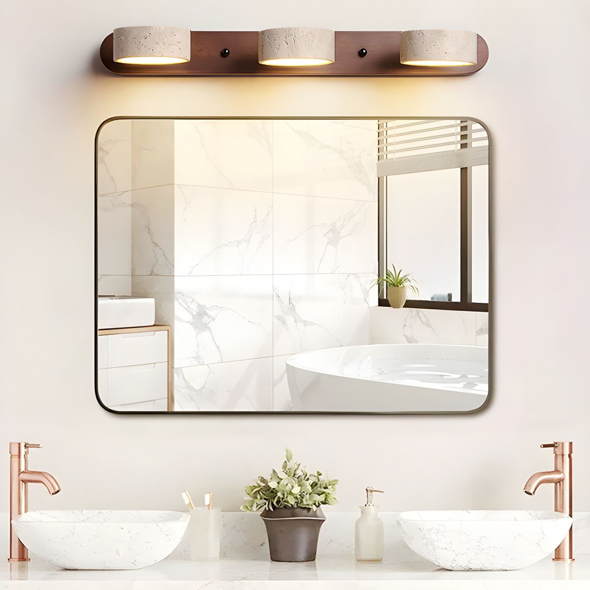 Travertine and Wood LED Wall Sconce with Indirect Up and Down Light, view 7