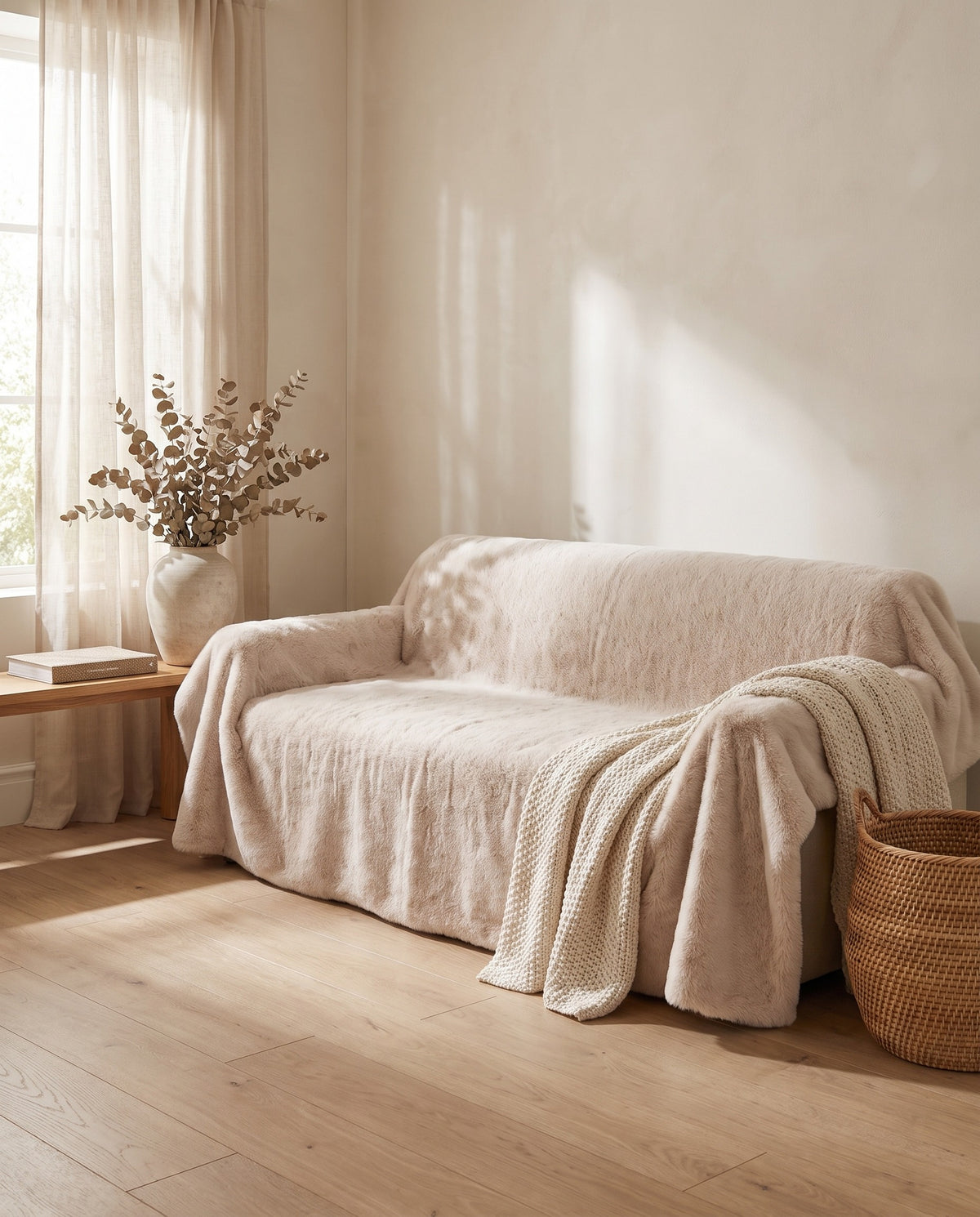 Ultra-Soft Scandinavian Fluffy Sofa Cover | Non-Slip Backing, 1-118in